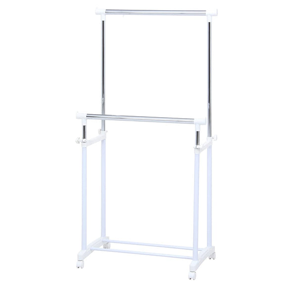 Fuji Boeki 15542 Pipe Hanger Rack, Double, Width 29.5 x Depth 16.9 x Height 35.4 - 57.9 inches (75 x 43 x 89.5 - 147 cm), Height Adjustable, Casters, White