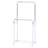 Fuji Boeki 15542 Pipe Hanger Rack, Double, Width 29.5 x Depth 16.9 x Height 35.4 - 57.9 inches (75 x 43 x 89.5 - 147 cm), Height Adjustable, Casters, White