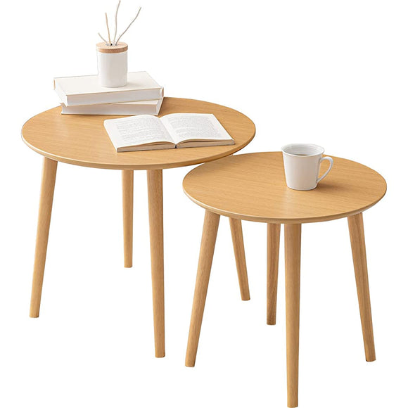 Hagiwara VT-7975NA Low Table, Nest Table, Desk, Wood Grain, Korean Interior, Living Room, Sofa Table, Large and Small, 2-Piece Set, Natural, Large: Width 19.7 inches (50 cm), Small: Width 15.7