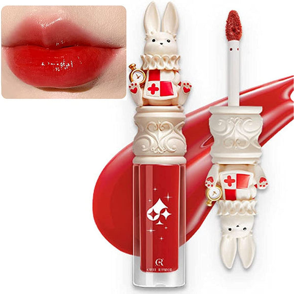 Rabbit Tea Party Lip Gloss Air Mirror Lip Gloss Transparency Summer Sequins Elegant Glossy Lip Makeup Super Cute (W04 Apple)