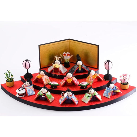 Ryukodo 1-344 Hinamatsuri Dolls with Fans, 3-Tier Warabe, 10 People, Width 17.7 x Depth 9.3 x Height 5.3 inches (45 x 23.5 x 13.5 cm), Folding Screen 3.5 inches (9 cm), Base 1.8 inches (4.5 cm)