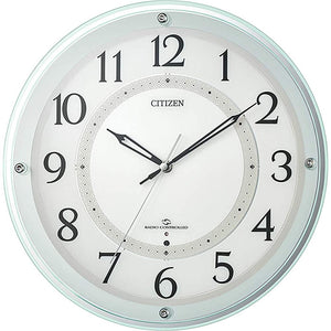 Rhythm 4MY859-005 Wall Clock, Light Green, Diameter 13.4 x 2.1 inches (34.1 x 5.4 cm), Citizen Radio Clock, Wide Range Reception, Silent Step Second Hand