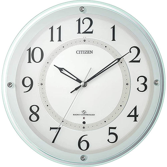 Rhythm 4MY859-005 Wall Clock, Light Green, Diameter 13.4 x 2.1 inches (34.1 x 5.4 cm), Citizen Radio Clock, Wide Range Reception, Silent Step Second Hand