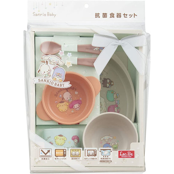 LEC Sanrio Baby Antibacterial Dinnerware Set (Lunch Plate, Dog / Small Pot, Cup, Spoon, Fork Set) Microwave, Dishwasher, Boiling Disinfection OK