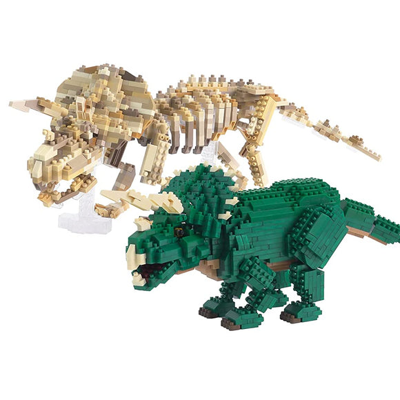 Nanoblock Dinosaur Deluxe Edition A005 Triceratops & Triceratops Skeletal Model, Set of 2