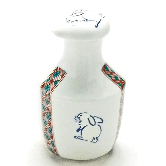 Hakka-en - Kyuyaki Soy Sauce Jug White Rabbit Red Pattern Back Painting