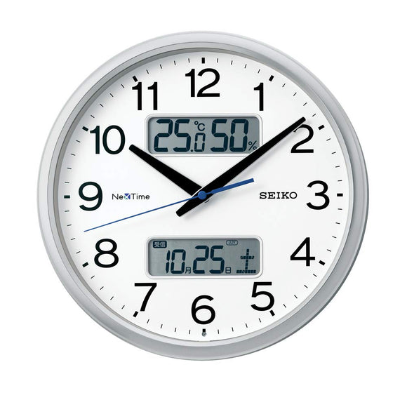Seiko Clock ZS251S Wall Clock, Office Type, Radio, Analog, Calendar, Temperature and Humidity Display, Seiko Next Time, 06: Silver Metallic, 02: Diameter 12.2 inches (31 cm)
