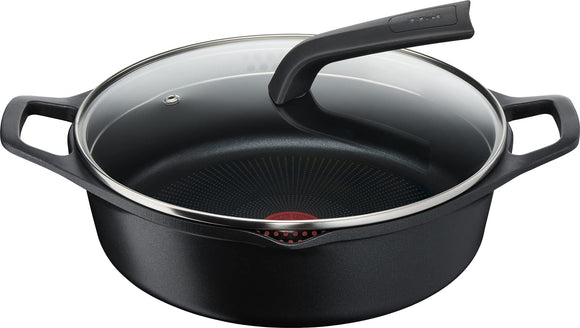 Tefal E25172 Two-Handled Pot, Black, 11.0 inches (28 cm), Castline Aroma Pro, Shallow Pan