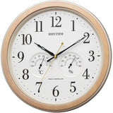 RHYTHM 8MY553SR23 Wall Clock, Brown (Wood Grain), Diameter 13.0 x 1.8 inches (33 x 4.5 cm), Radio Clock, Quiet, Continuous Second Hand, Includes Thermometer / Hygrometer