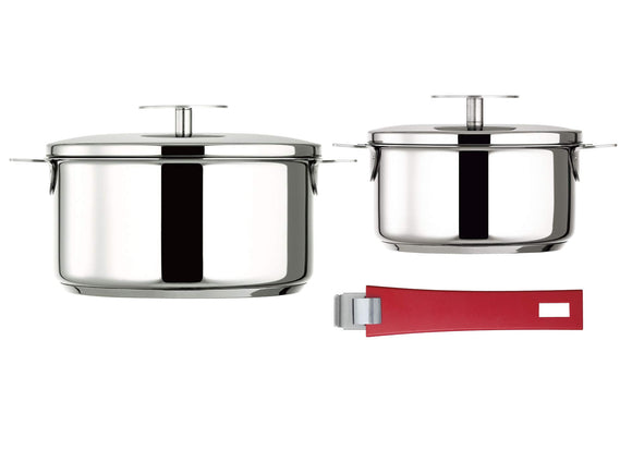 CRISTEL Starter 1418 (Handle Red) Stainless Steel Pot 2-Piece Set with Handle, Compatible with Gas IH Ovens, Made in France