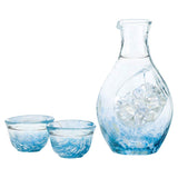 Toyo Sasaki Glass G604-M70 Cold Sake Glass Set, Made in Japan, Blue, Carafe, 10.1 fl oz (300 ml), Glass, 1.9 fl oz (55 ml), Set of 3