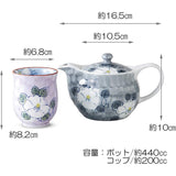 Ranchant Small Pot Tea with Tea Strainer, White, Pot 6.5 x 4.1 x 4.1 inches (16.5 x 10.5 x 10 cm), Cup Diameter 2.7 x 3.2 inches (6.8 x 8.2 cm), Ichininzan Chaba, Arita Ware Made in Japan