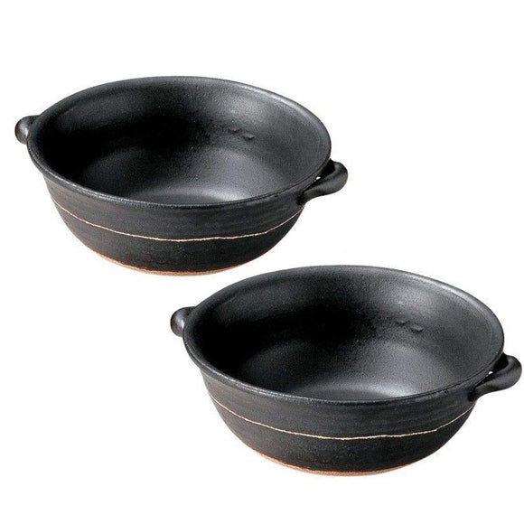 Heat Resistant Pot, Ramen Pot, Pair, Ceramic, Direct Fire, Microwave Safe, Oven, Stylish, Gift, Black, 8.3 inches (21 cm), Banko Ware