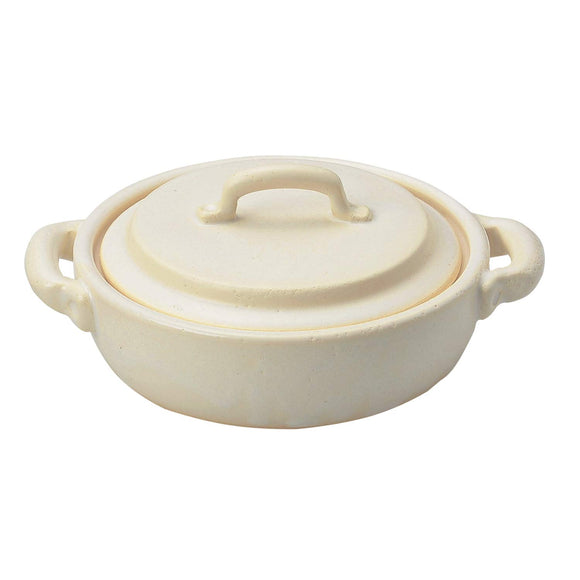 33-135 Sabi Pot, White, 5.5 inches (14 cm), Banko Ware Small Pan, Heat-resistant Ears, Shallow Type