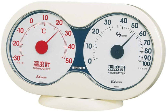Empex Weather Meter, ThermometerHygrometer, Off White, Approx. H 3.7 x W 5.9 x D 1.4 inches (9.4 x 15 x 3.5 cm)