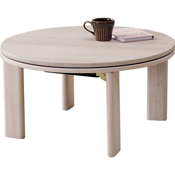 Hagiwara Monet 68WS Round Kotatsu Table, Width 26.8 inches (68 cm), Wood Grain, Foldable, Compact, Reversible, Simple, Modern, Grayish White, 1 Piece