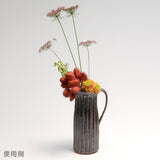 Shigaraki Ware MR-1-2509 Hechimon, Flower Base, Large, Vertical, Black Rust Carving, Water Jug, Ceramic