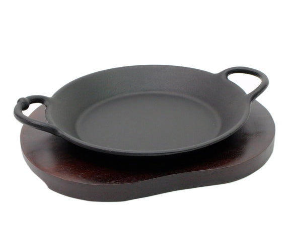 Cast Iron Paella Pan 9.4 inches (24 cm) with Wooden Base A-208