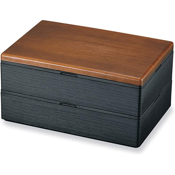 Mitani M17061-0 Yamanaka Lacquerware Heavy Box, Black, 9.4 inches (24 cm), Mountains Coating, Natural Wood Grain, Long Angle, 8.0 Double Layer (with Tapper)