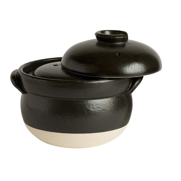 Saji Pottery Rice Pot, Black, 7.7 inches (19.5 cm), Banko Ware Exquisite Rice Pot (With Middle Lid) 30-1