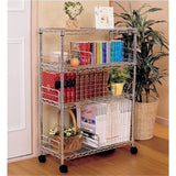 Iris Ohyama MM-B623 Metal Rack, Bookcase, 4 Shelves, Bookshelf, Casters, Rustproof, Pole Diameter 0.7 inches (19 mm), Width 26.0 x Depth 10.8 inches (66 x 27.5 x 91 cm), Load Capacity 330.7 lbs (150 kg), Steel Rack