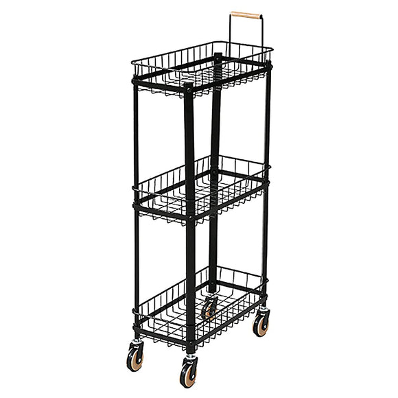 Yamazen LESW-20(BK) Kitchen Wagon with Casters, 3 Tiers, Width 8.3 x Depth 15.9 x Height 37.8 inches (21 x 40.5 x 95.5 cm), Wagon, Assembly, Black