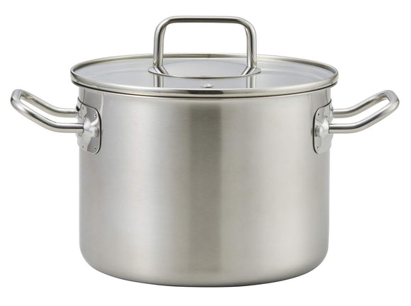 Bestco ND-6344 Two-Handled Pot, Satin, 7.9 inches (20 cm), Echoes, Lightweight, Visible, Stainless Steel, Glass Lid, Induction Compatible
