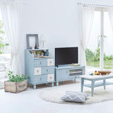 Shirai Sangyo FRS-4590FD TV Stand, Low Board, Pale Blue, Width 35.4 inches (89.7 cm), Height 17.1 inches (43.4 cm), Depth 15.1 inches (40.8 cm), French Shabby