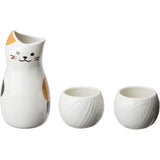 Sun Art SAN2524 “A Cup of Sake with Friends Sake Bottle” Calico Cat Sake Bottle and Cup Set, White