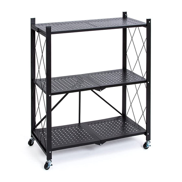 Astro 731-13 Steel Rack, 3 Tiers, Black, Width 27.6 x Depth 13.4 x Height 34.3 inches (70 x 34 x 87 cm), Foldable, Storage Rack, With Casters