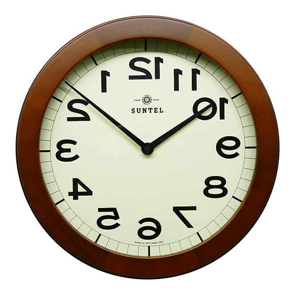 Santel Wall Clock, Brown, Diameter 13.0 x 1.8 inches (330 x 45 mm), Brain Training, Wooden Reverse Clock, BR (Brown) QL889-BR