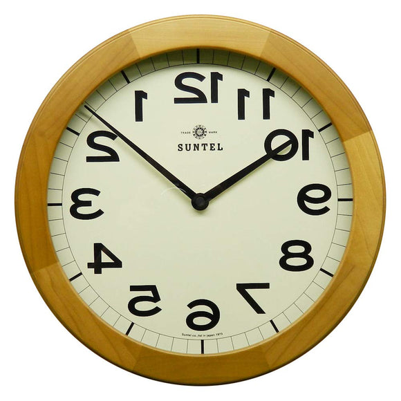 Santel Wall Clock, Light Brown, Diameter 13.0 x 1.8 inches (330 x 45 mm), Brain Training, Wood Reverse Clock, LBR (Light Brown) QL889-LBR