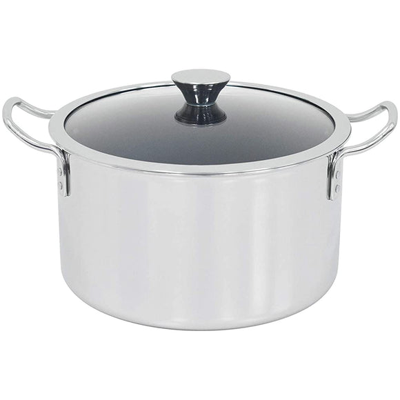 Urushiyama Metal Industries IH-Duo 10615 Two-Handled Pot, 9.4 inches (24 cm), IH Compatible, Stainless Steel, Made in Japan