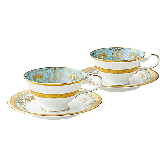 Noritake P59587/4857 Cup & Saucer (Pear Set) (Coffee/Tea) 220cc Georgian Turquoise 2 Guest Bone China