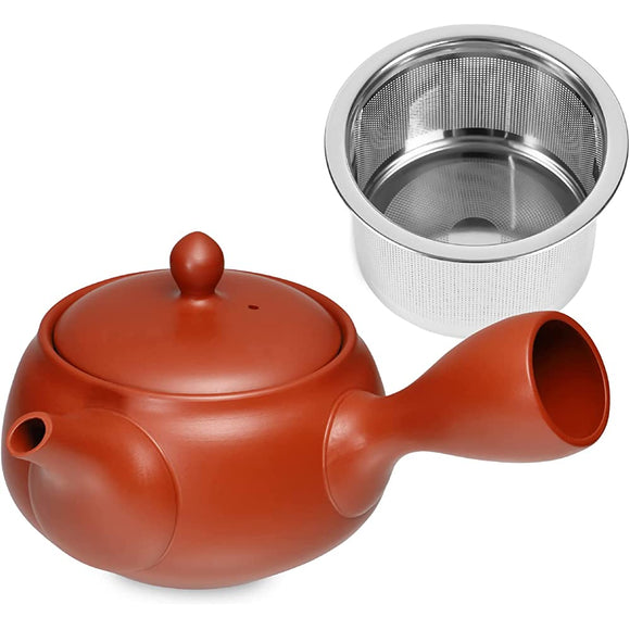 Kitsako Tokoname Ware Drop Teapot, Red Mud Color, Easy to Clean Tea Strainer, 10.1 fl oz (300 ml), Mellow Flavor, Deep Steamable, Made in Japan