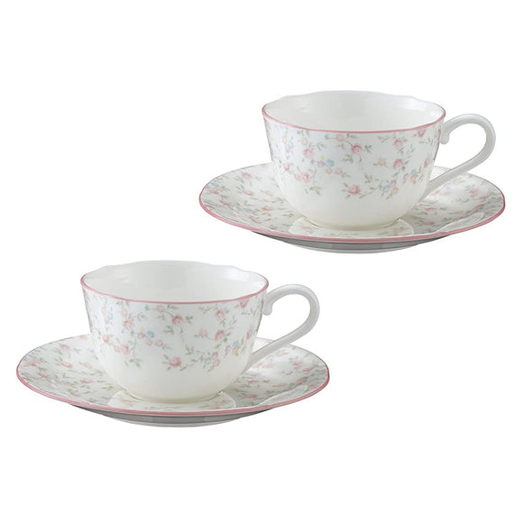 Noritake P59387A/9940 Cup & Saucer (Pair Set) (Coffee Tea Double), 8.8 fl oz (220 cc), Cutie Rose, Microwave Safe, 2 Pieces, Bone China