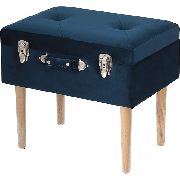 Fuji Boeki 27662 Stool, Trunk Shape, Width 19.7 x Depth 13.8 x Height 17.7 inches (50 x 35 x 45 cm), Navy, Velour-Style, Floor Scratch Resistant, Easy Assembly, Navy