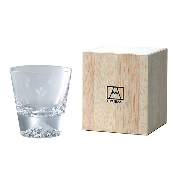 Tajima Glass Edo Glass Mt. Fuji Rock Glass in Wooden Box
