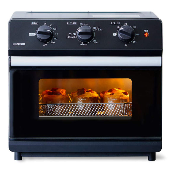 Iris Ohyama FVX-D14A-B Toaster Oven, Non-Fryer, Convection Oven, 4-Slice Grill, Black