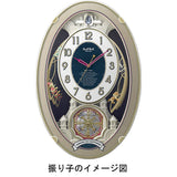 Rhythm Clock Atomic Wall Clock Analog sumo-ruwa-rudouxissyu 30 Songs Melody Crystal Embellished Gold Small World 4mn544rh18