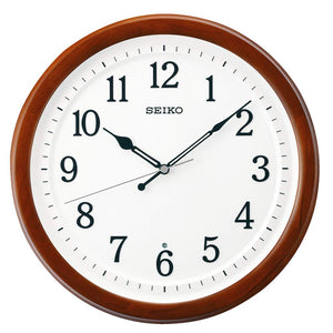 Seiko Clock KX254B Wall Clock, Radio, Analog, UD Font, Tea Wood, Diameter 12.7 x 1.9 inches (32.2 x 4.9 cm)