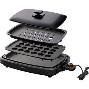 Iris Ohyama APA-137-B Hot Plate, Smoke-Resistant, Large, Yakiniku Plate, Flat Plate, Takoyaki Plate, 3 Pieces, Smoke-Reducing, Black