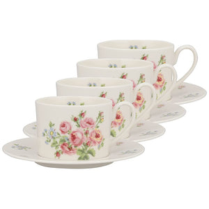 Laura Ashley LA40-194 Banched Roses Cup & Saucer, Set of 4, Made in Japan