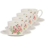 Laura Ashley LA40-194 Banched Roses Cup & Saucer, Set of 4, Made in Japan