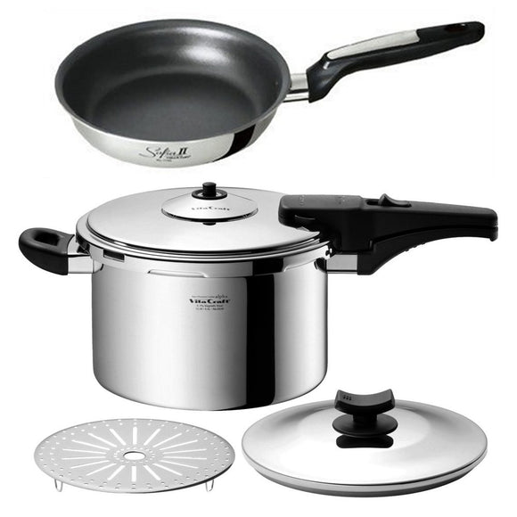 Vitacraft Frying Pan, Pressure Cooker, IH Compatible, Super Pressure Cooker, Alpha Value Set, 2.1 gal (6 L)