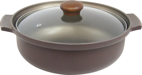 Urushiyama Metal Industries AJS-9W Earthenware Pot, No. 9, Induction Compatible, Aluminum, Made in Japan, Glass Lid