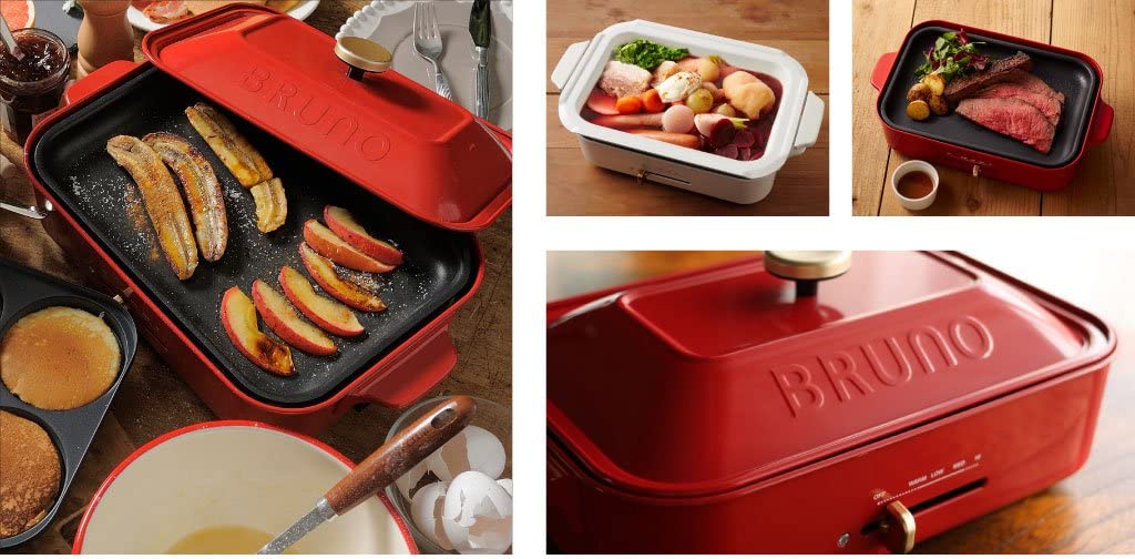 Bruno Compact Hot Plate BOE021-RD Set (3 Types of Plates, Red