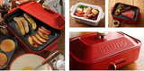 Bruno Compact Hot Plate BOE021-RD Set (3 Types of Plates, Red) Exclusive Takoyaki Pick + Recipes Included)