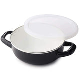 DEAN & DELUCA Casserole L, Black, 7.1 inches (18 cm), Two-Handled Pot, Can Be Used as Shallow Pot, Enamel, Silicone Lid, Direct Fire