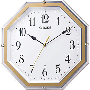 Rhythm 8MY544-003 Citizen Wall Clock, Radio Clock, Analog, Continuous Second Hand, Octagonal, Brown, 12.0 x 12.0 x 1.9 inches (30.5 x 30.5 x 4.8 cm)